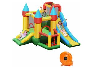 0661706097581 - Aufblasbare Hüpfburg mit 610W Luftgeblaese 2 Rutsche Springburg Hüpfschloss Outdoor Bouncer Spielburg inkl 60 Ozeanbaelle Tragetasche Pfaehle