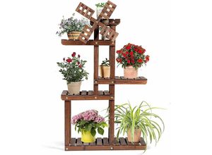 0661706097666 - Pflanzenregal Blumenregal mit Windmühle Blumenstaender Holz Blumentreppe Garten Pflanzentreppe mehrstoeckig Holzregal 5 Etagen - Costway