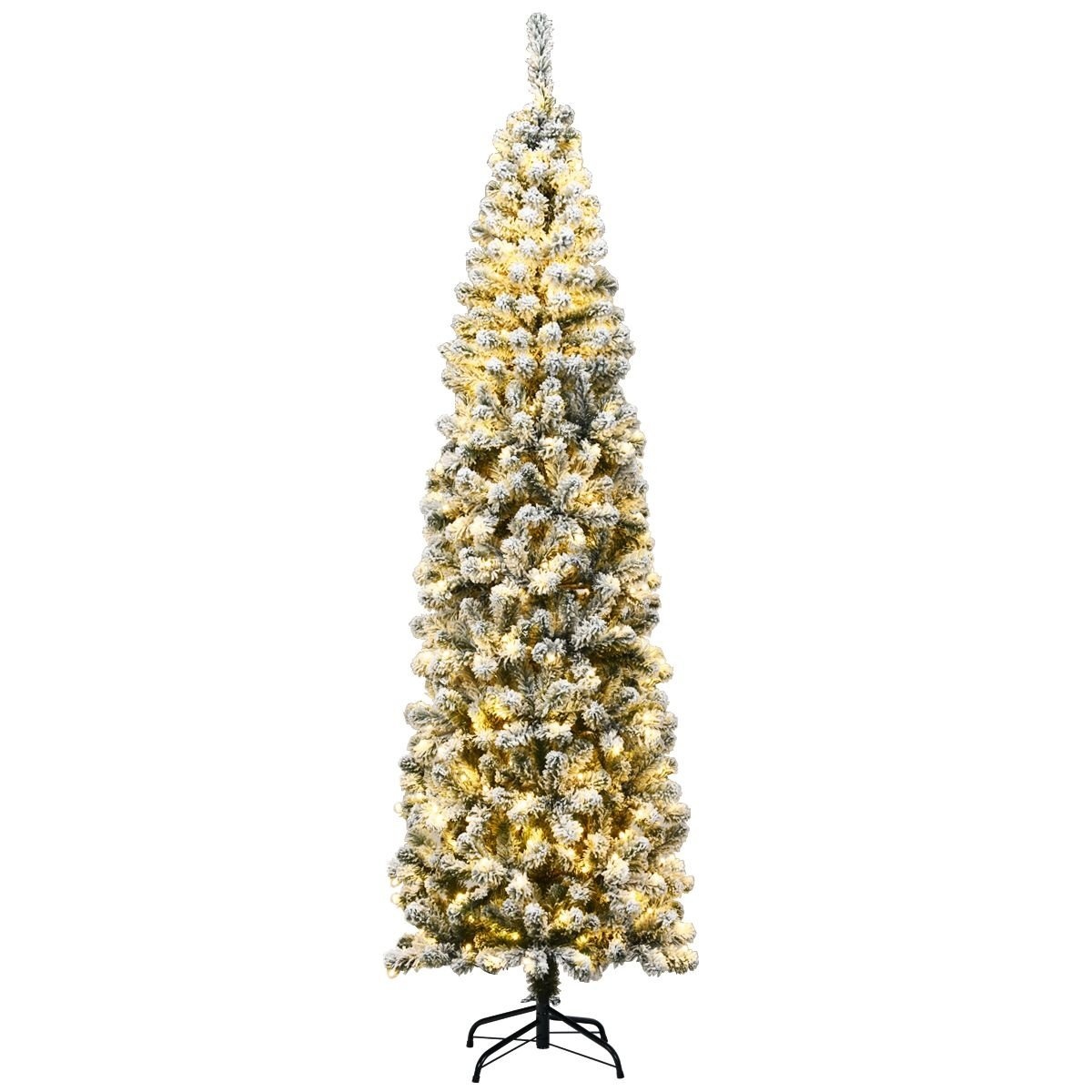 0661706101448 - Weihnachtsbaum 225 cm Bleistift-Weihnachtsbaum mit Schnee und 350 warmweißen LED-Lichtern