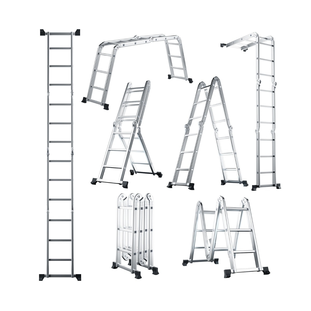 0661706101677 - 37 m Mehrzweckleiter Aluminium Klappleiter Laenge verstellbar Multifunktionsleiter Anlegeleiter 150 kg Belastbarkeit - Costway