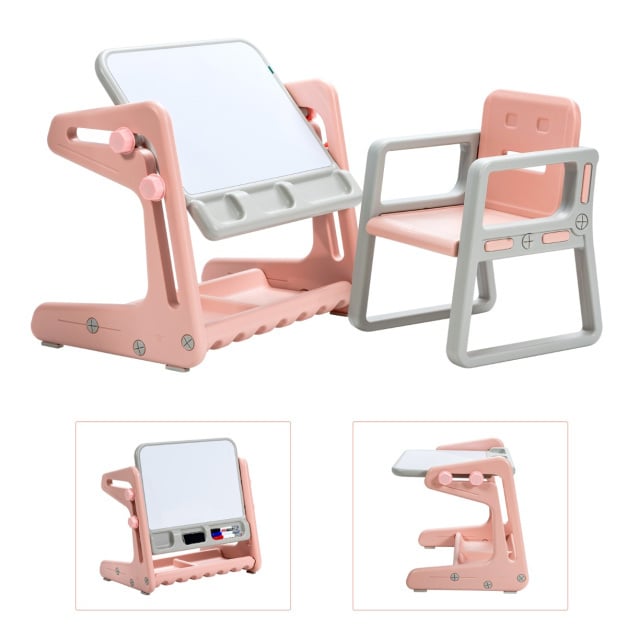 0661706102186 - 2-in-1-Magnettafel mit Schreibtisch und Tafelzubehör - Kinderbüro - Höhenverstellbar - Pink