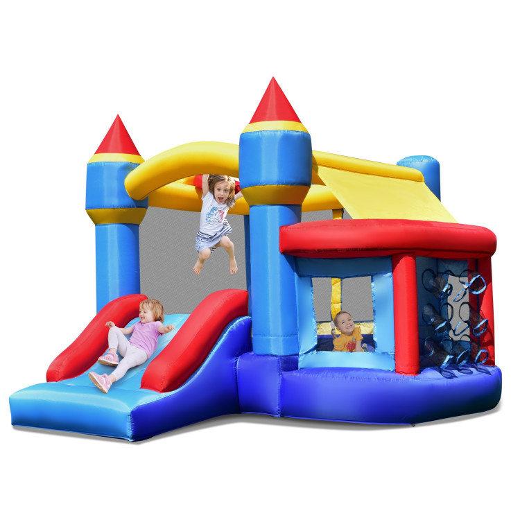 0661706102384 - Costway Kids aufblasbare Hüpfburg mit Rutschen Castle 270 x 240 x 196 cm blau + gelb + rot