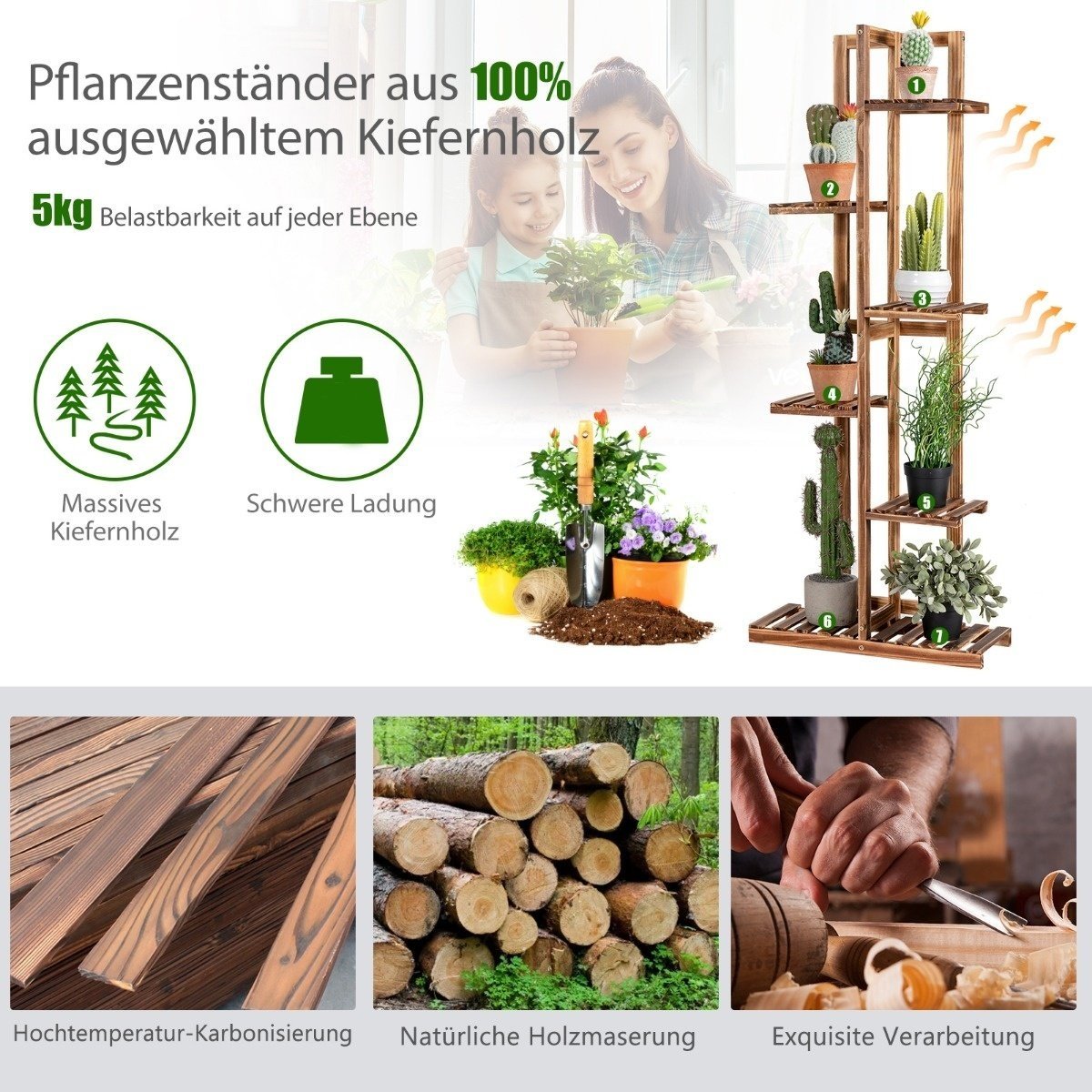 0661706102421 - Blumenregal 6-stöckiger Holzpflanzenständer ??50 x 21 x 124 cm braun