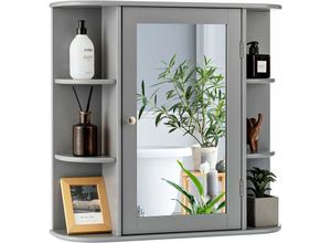 0661706103121 - Spiegelschrank mit 6 offenen Fächerregalen und 3 Innenregalen mit Spiegeltür 65 x 17 x 63 cm Badezimmerspiegel Grau - Costway