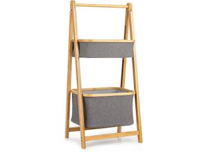 0661706104135 - 2-stufiges Leiteregal mit 2 Körben & Handtuchhalter klappbar Bambus multifunktionales Standregal Wäscheregal Badregal 445 x 35 x 975cm - Costway