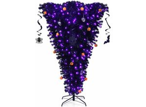 0661706115209 - Goplus - 180 cm Kopfüber Künstlicher Weihnachtsbaum halloween mit 270 led in Lila Christbaum mit 810 PVC-Blättern & Baumschmuck