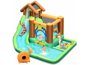 0661706115377 - Aufblasbarer Hüpfburg mit Geblaese Wasserpark mit Rutsch und Kletterwand Planschbecken für Kinder 3+ Jahre Spielpool im Outdoor Mehrfarbrig