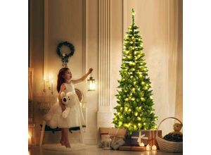 0661706117135 - 198cm Künstlicher Weihnachtsbaum Tannenbaum mit led Licht und Metallstaender Christbaum pvc schwer entflammbar und Schnellaufbau für Innen- und