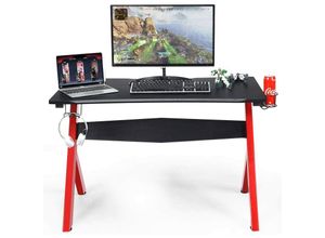 0661706128599 - Gamingtisch Computertisch Schreibtisch mit Tassen- und Kopfhoererhalter und Mauspad Laptoptisch mit R-foermigem Stahlgestell - Costway