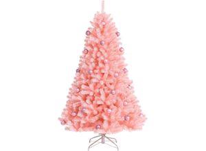 0661706151405 - Costway - 180cm Künstlicher Weihnachtsbaum rosa Tannenbaum mit 1036 Zweigen & klappbarem Metallstaender & rosa Ornamenten Christbaum