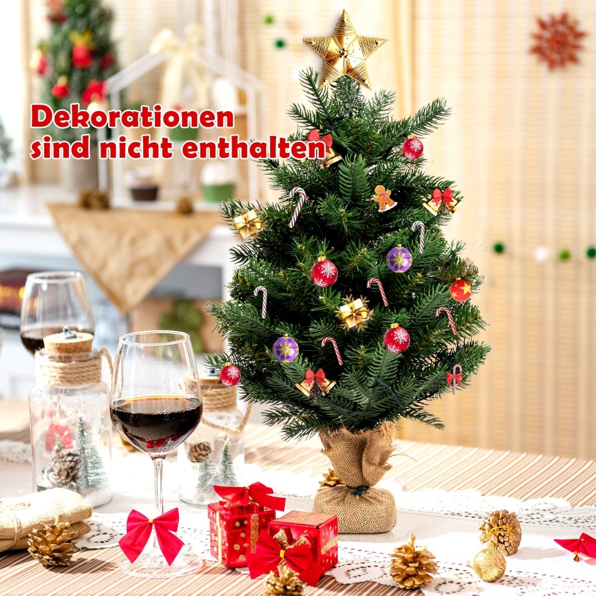 0661706151467 - 60 cm künstlicher Tisch-Weihnachtsbaum mit LED-Lichtern und Timer-Funktion grün