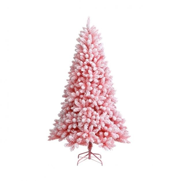 0661706152358 - Costway 180 cm schneebedeckter künstlicher Weihnachtsbaum mit 920 Zweigen und Metallständer rosa