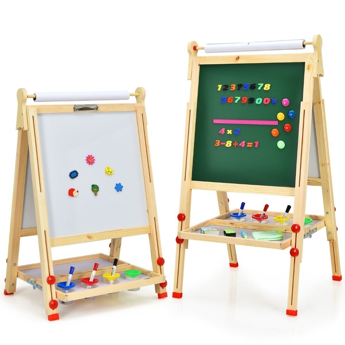 0661706152648 - Costway 3 in 1 Kinder Doppelseitige Holzstaffelei mit Whiteboard und Kreidetafel & Zeichenpapier