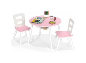 0661706152853 - 3-tlg Kindersitzgruppe mit StauraumKindertisch rund mit 2 Stühle aus Holz Kindermoebel-SetPink - Costway