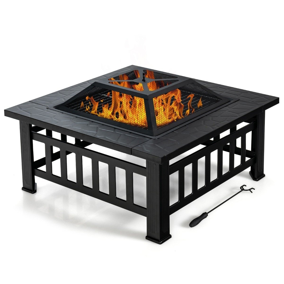 0661706153904 - 3 in 1 Outdoor-Feuerstelle mit Grill für Garten 81 x 81 x 50 cm schwarz