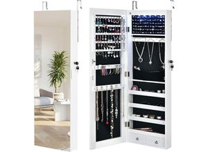 0661706158299 - Verspiegelter Schmuckschrank mit 6 LED-Leuchten & 2 Schubladen  Schmuck Haengeschrank abschliessbar Sipegelschrank Schrank Wand-   Türmontage Weiss