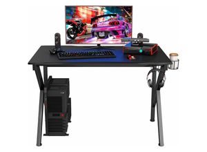 0661706160322 - Gaming Tisch 115 cm K-foermiger Gamingtisch mit Kopfhoererhaken & Tassenhalter & Kabelmanagement ergonomischer Computertisch mit verstellbaren