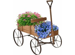 0661706164528 - Blumenwagen mit Metall Raeder Blumenstaender aus Holz Holzwagen für Blumen&Pflanzen Blumenkasten Pflanzenstaender für Garten&Terrase&Outdoor