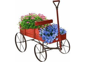 0661706164542 - Blumenwagen mit Metall Raeder Blumenstaender aus Holz Holzwagen für Blumen&Pflanzen Blumenkasten Pflanzenstaender für Garten&Terrase&Outdoor