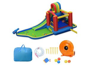 0661706165389 - 7 in 1 Hüpfburg mit 450W Geblaese Aufblasbare Spielburg mit Rutsche Ballkorb Ballpool Wasserpistole Wasserpark mit Kugel-Set & Reparatur-Set