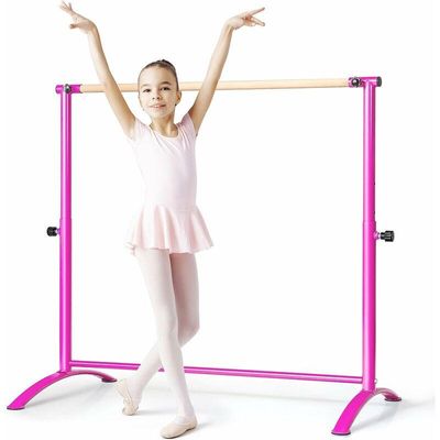 0661706166881 - Ballettstange Einzelballettstange 121x64x130cm Massivholz mit Stahlrahmen Tanzstange 4-Fach höhenverstellbar für Kinder & Erwachsene Rosa - Goplus