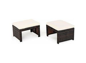 0661706169691 - 2er Set Fußhocker Rattan Gartenhocker 160 kg belastbar Sitzhocker inkl Kissen abnehmbar Fussstütze Ottomane Hocker 49x40x28 cm (Beige) - Giantex