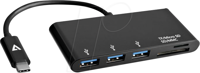 0662919088885 - USB-C male to 5-in-1 Hub female - hub - 3 ports USB-Hubs - 3 - Schwarz