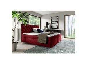 0664242548524 - Fun Moebel - Boxspringbett Schlafzimmerbett ambre 140x200cm in Stoff Fresh Rot