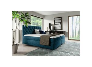 0664242548722 - Fun Moebel - Boxspringbett Schlafzimmerbett ambre 140x200cm in Stoff Fresh Blau