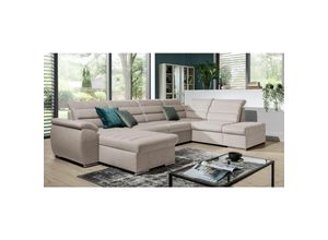 0664242549804 - Fun Moebel - Couchgarnitur pascara U-Form mit Schlaffunktion-Beige  Otto Links