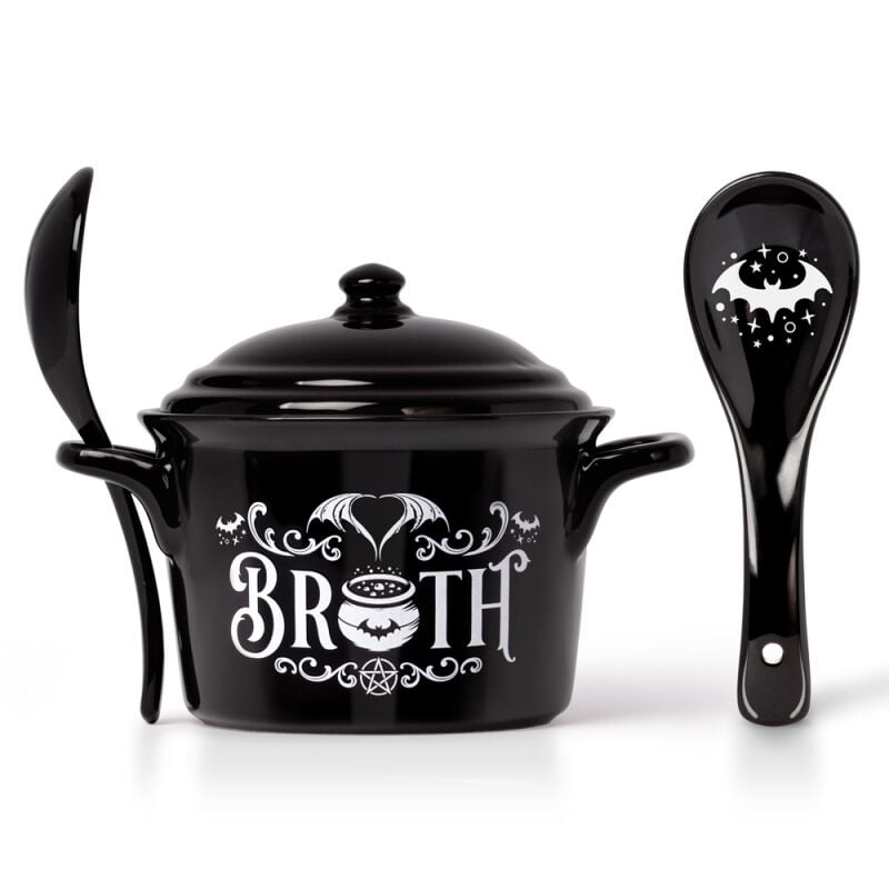 0664427053065 - Bat Broth Hexenkessel-Bowl mit Löffel Müslischale schwarz weiß