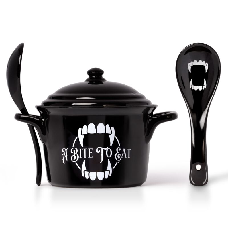 0664427053096 - A Bite To Eat Hexenkessel-Bowl mit Löffel Müslischale schwarz weiß