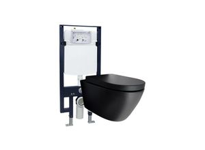 0685717199041 - WC-Komplettpaket 42 wc B-8030R in Schwarz Matt und Soft-Close Sitz mit Vorwandelement G3008 und Betätigungsplatte vorne Modell 4111 weiß matt