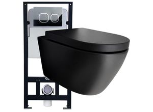 0685717199102 - WC-Komplettpaket 43 wc B-8030R in Schwarz Matt und Soft-Close Sitz mit Vorwandelement G3004A und Betätigungsplatte vorne Modell 4111 weiß matt