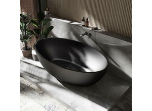 0685717216281 - Freistehende Badewanne relax aus Mineralguss - 176 x 103 cm - verschiedene Farben - Zubehör optional Schwarz matt Inkl Siphon Inkl Standarmatur