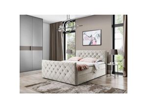 0695102264841 - Fun Moebel - Boxspringbett Schlafzimmerbett eivor 140x220cm Stoff Magic Velvet Beige