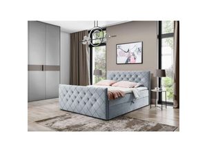 0695102265183 - Fun Moebel - Boxspringbett Schlafzimmerbett eivor 120x220cm Stoff Magic Velvet Hellgrau