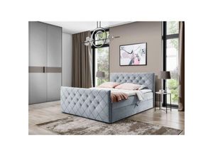 0695102265190 - Fun Moebel - Boxspringbett Schlafzimmerbett eivor 140x220cm Stoff Magic Velvet Hellgrau