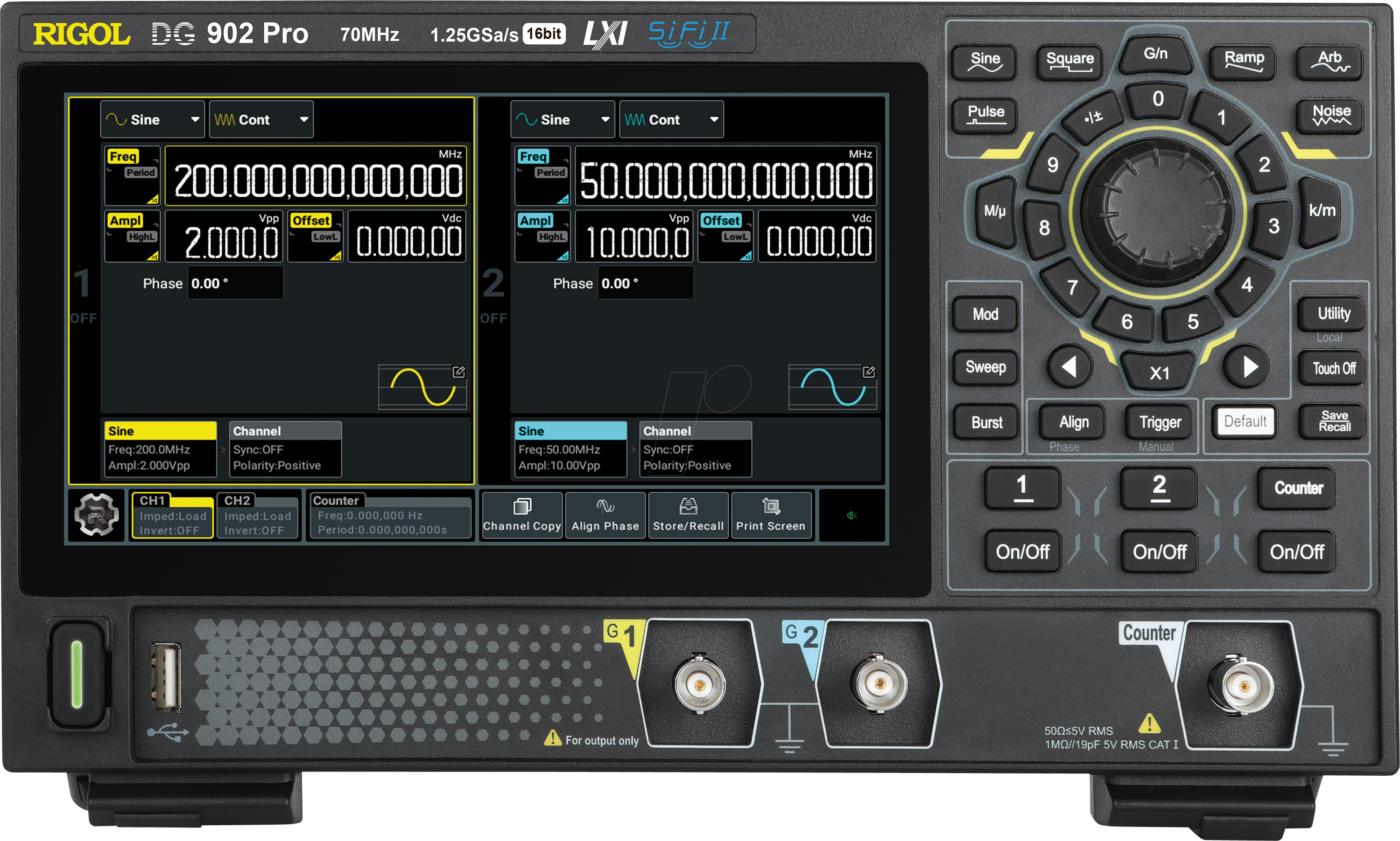 0697333240809 - DG902 Pro Funktionsgenerator netzbetrieben 1 µHz - 70 MHz 2-Kanal Sinus Rechteck Rampe Puls Arbiträr Rauschen