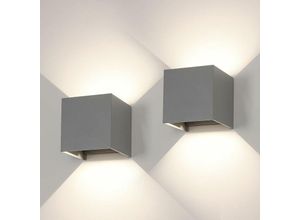 0697616983409 - 2 Innen- Außen-LED-Wandleuchten Up Down Modern (Sandgrau 6W) - Neutralweiß 4000K - Aiskdan