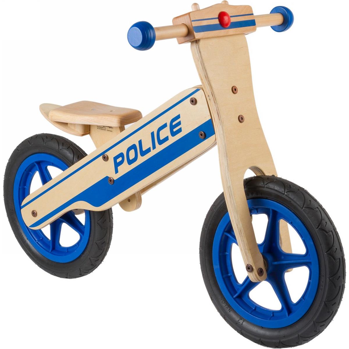 0698238402101 - Holz Rennrad für Kinder 12 Zoll Blau Polizei Modell mit verstellbarem Sattel