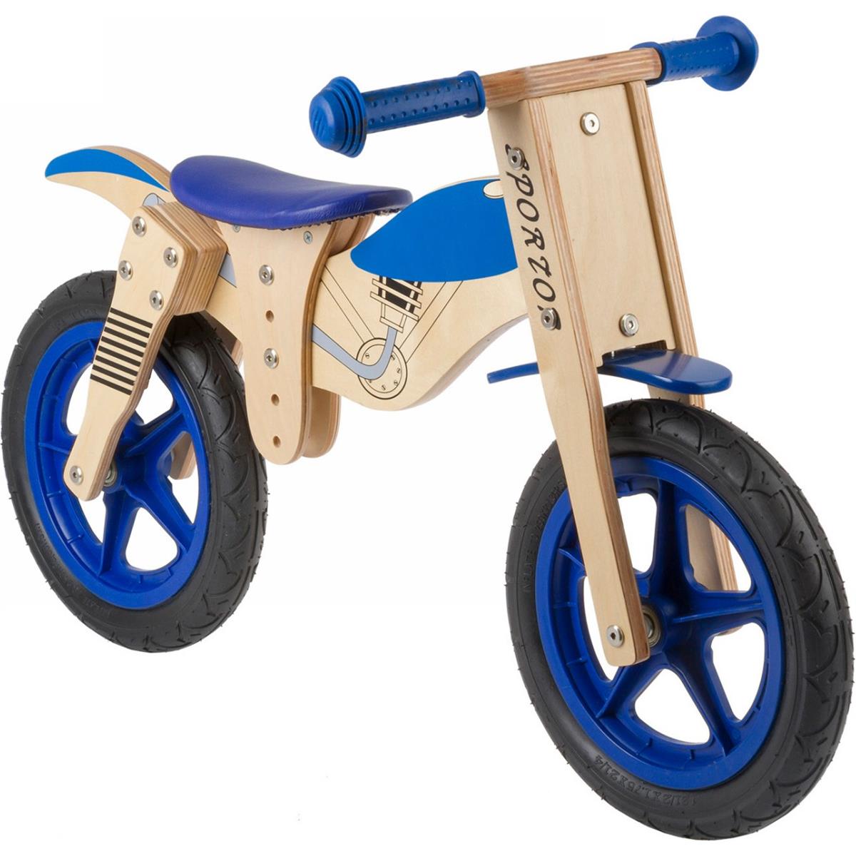 0698238538077 - Blaue Holzrennrad für Kinder 12 Zoll mit verstellbarem Sattel