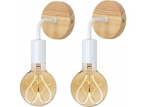 0699901677604 - Delaveek - Innen Wandlampe 2 Stück Vintage Holz Wandlampe E27 Innenbeleuchtung für Schlafzimmer Wohnzimmer Flur (Glühbirnen nicht enthalten)