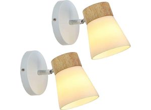 0699902495580 - 2PC Innen Wandleuchte mit Schalter Nordic Style Glasschirm Holzständer Kopf Rotary Lampe E27 für Schlafzimmer Küche Restaurant - Aiskdan