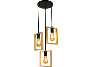 0699902758708 - Lustre de plafond en bois 3 Lampes suspendues en cord E27 pour éclairage intérieur Chambre Salon Ampoule non incluse [Classe énergétique e]