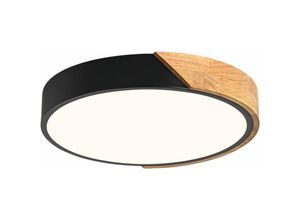 0699912630872 - LED-Deckenlampe Dimmbar 30W Modern Makkaron Schwarz Rund Holz mit Fernbedienung (305cm) - Aiskdan