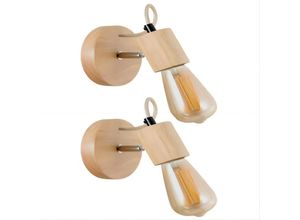 0699913890770 - Goeco - 2 Stück Wandleuchte Innen Holz Retro Wandlampe E27 Basis Für Schlafzimmer Wohnzimmer Flur Diele(Glühbirne nicht enthalten)