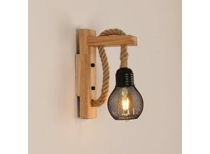 0699914649490 - Industrielle Led Wandleuchte Dekorative Wandleuchte Holz Hanfseil Wandlampen für Café Hotel Restaurant Leuchte E27 Edison Basis (Ohne Glühbirne)