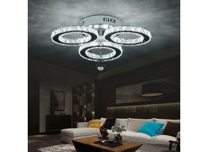 0699917181171 - Moderne Kristall LED Deckenleuchte Kaltweiß 6000K Diamant-Kristallleuchter Design-Deckenleuchte mit 3 Kristallringen Edelstahl Pendelleuchte