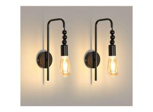 0699922658002 - Delaveek - 2 Stück Wandleuchte Innen Retro Wandlampe E27 Basis Für Schlafzimmer Wohnzimmer Flur Diele Schwarz